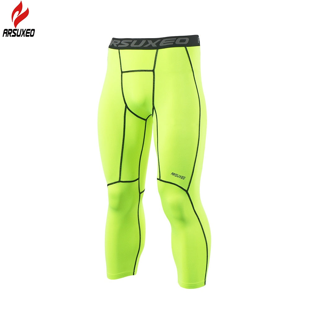 ARSUXEO New Men's Running Tights Compression Sport Leggings Gym Fitness Sportswear Training Yoga Pants for Men Cropped Trousers