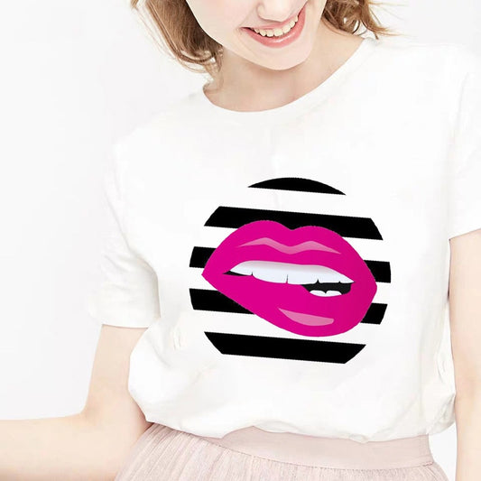 camiseta tee shirts female T-shirt koszulki damskie Harajuku Tshirt Lip Lipstick Tops Tee Women's Summer T Shirt Shirt Feminina