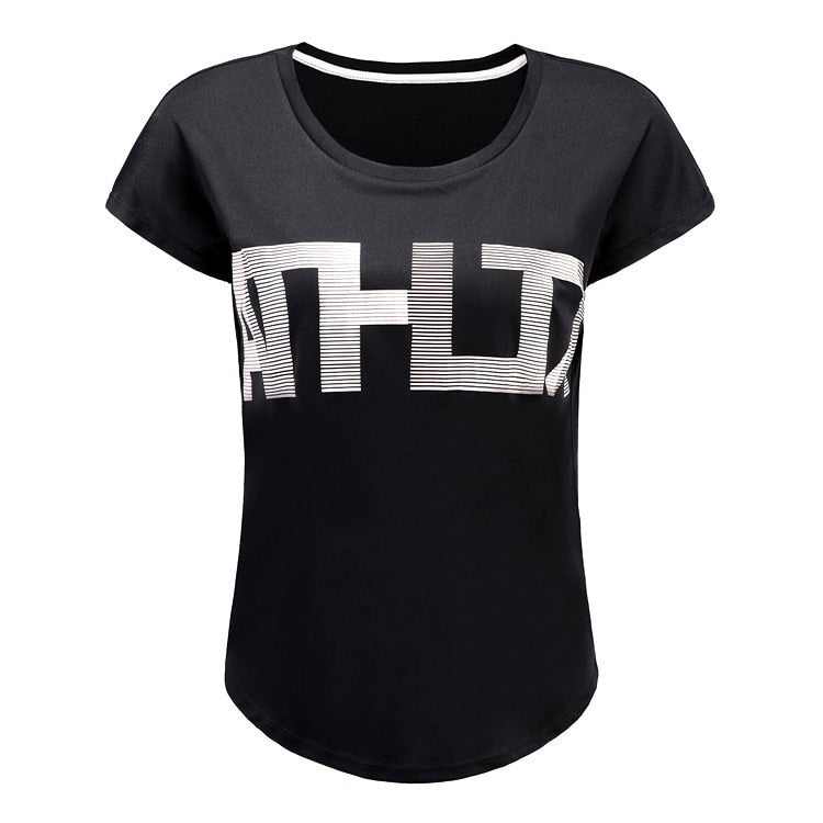 Black Breathable Yoga Shirts Loose Sports Fitness Short Sleeve T Shirt Ladies Running Quick Dry Tees Tops Clothing P184