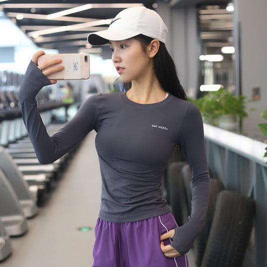 Women Yoga Top Sport Shirts High Elastic Gym Running Breathable Long sleeve T-Shirts Thumb Hole Gym Tops Sports Wear yoga suit