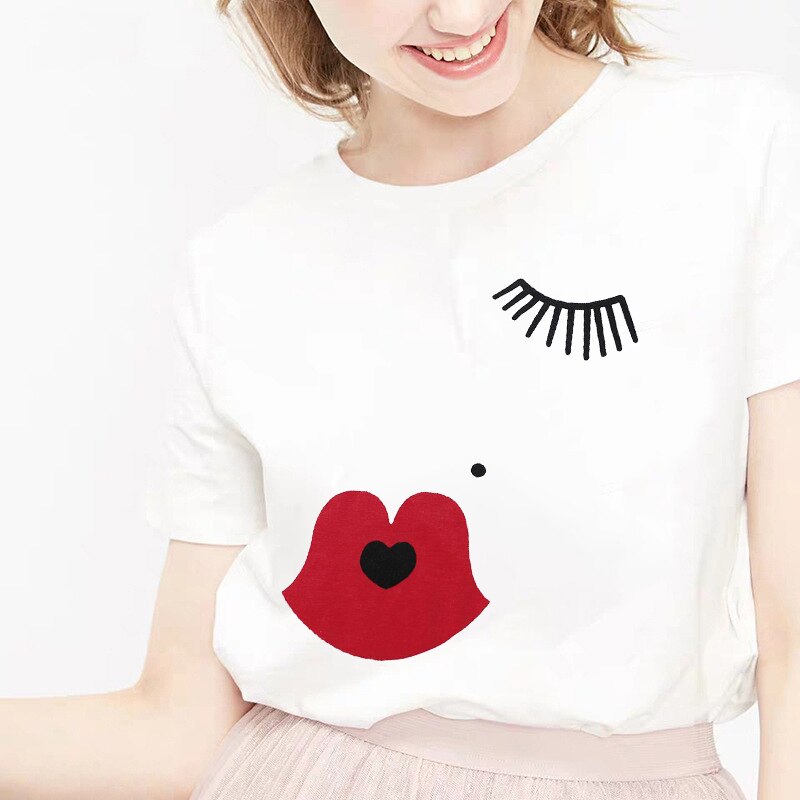 camiseta tee shirts female T-shirt koszulki damskie Harajuku Tshirt Lip Lipstick Tops Tee Women's Summer T Shirt Shirt Feminina