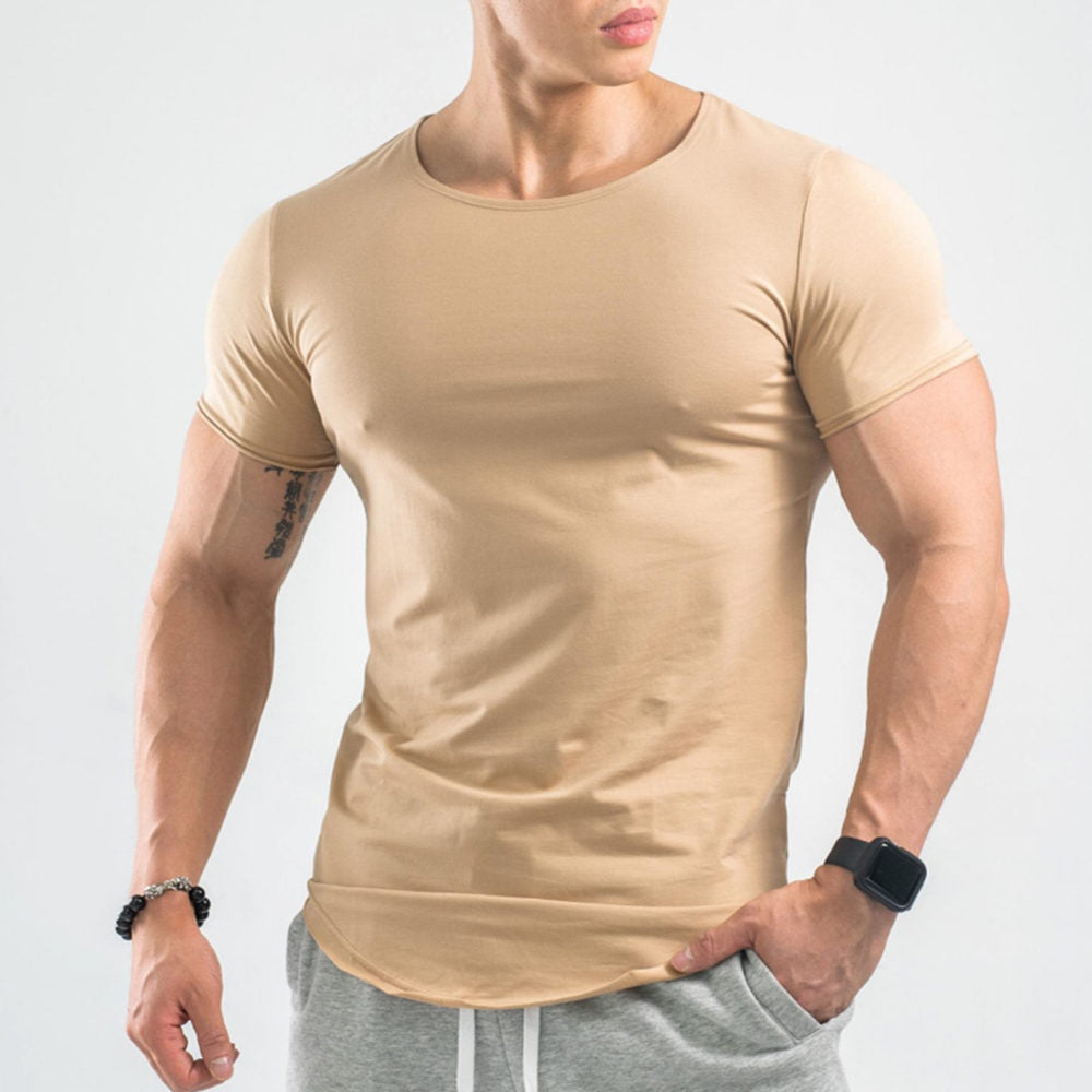 Gym t shirt Men&#39;s Fitness Workout Cotton T-Shirt Male Bodybuilding Workout Skinny Tee shirt Summer Casual Solid Tops Clothing