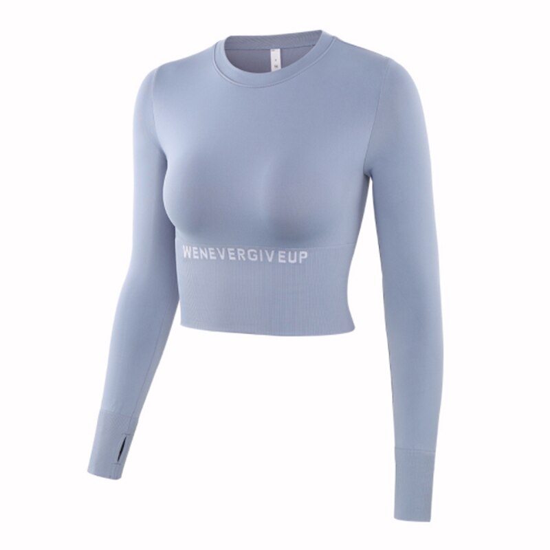 Autumn Seamless Yoga Shirts Women Elastic Thumb Hole Fitness Running Long Sleeve Sports T Shirts Gym Workout Tight Crop Top