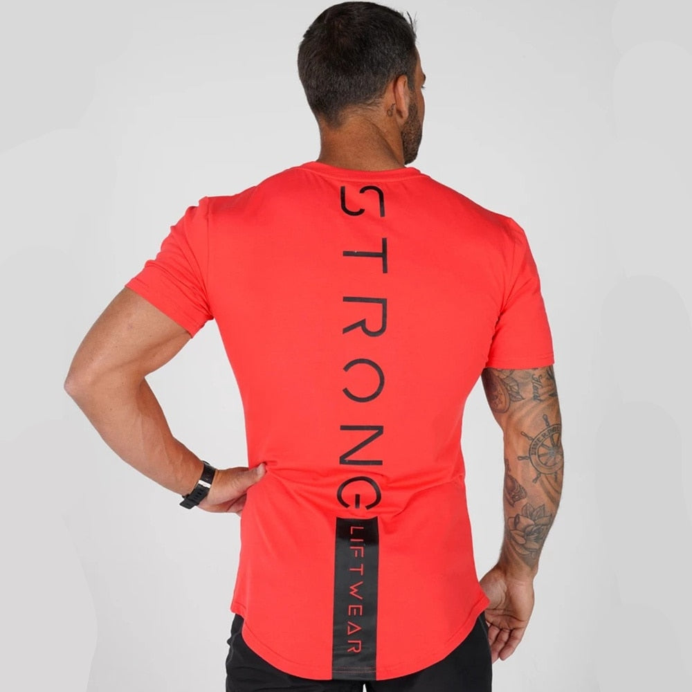 Black Casual T-shirt Men Print Short sleeve t shirt Summer Gyms Fitness Workout Cotton Tee shirt Male Brand Tees Tops Clothes