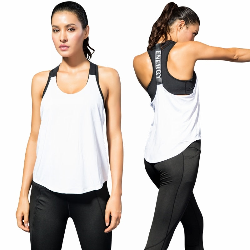 Women Yoga Shirts T-Backless Loose Sleeveless Sports Shirts Fitness Workout Crop Tops Shirt Vest Quick Drying Female Sportswear