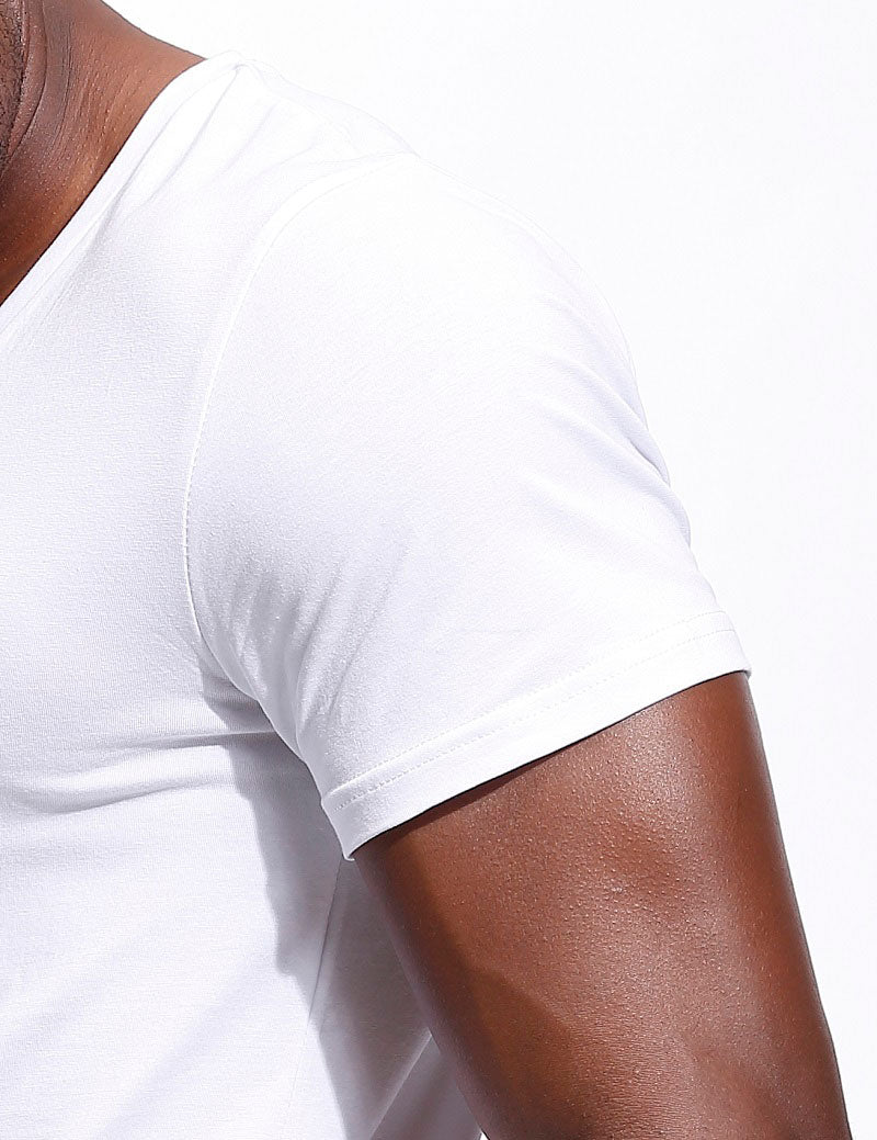 Deep V Neck T Shirt for Men Low Cut Vneck Wide Vee Tee Male Tshirt Invisible Undershirt Model Scoop Hem Slim Fit Short Sleeve