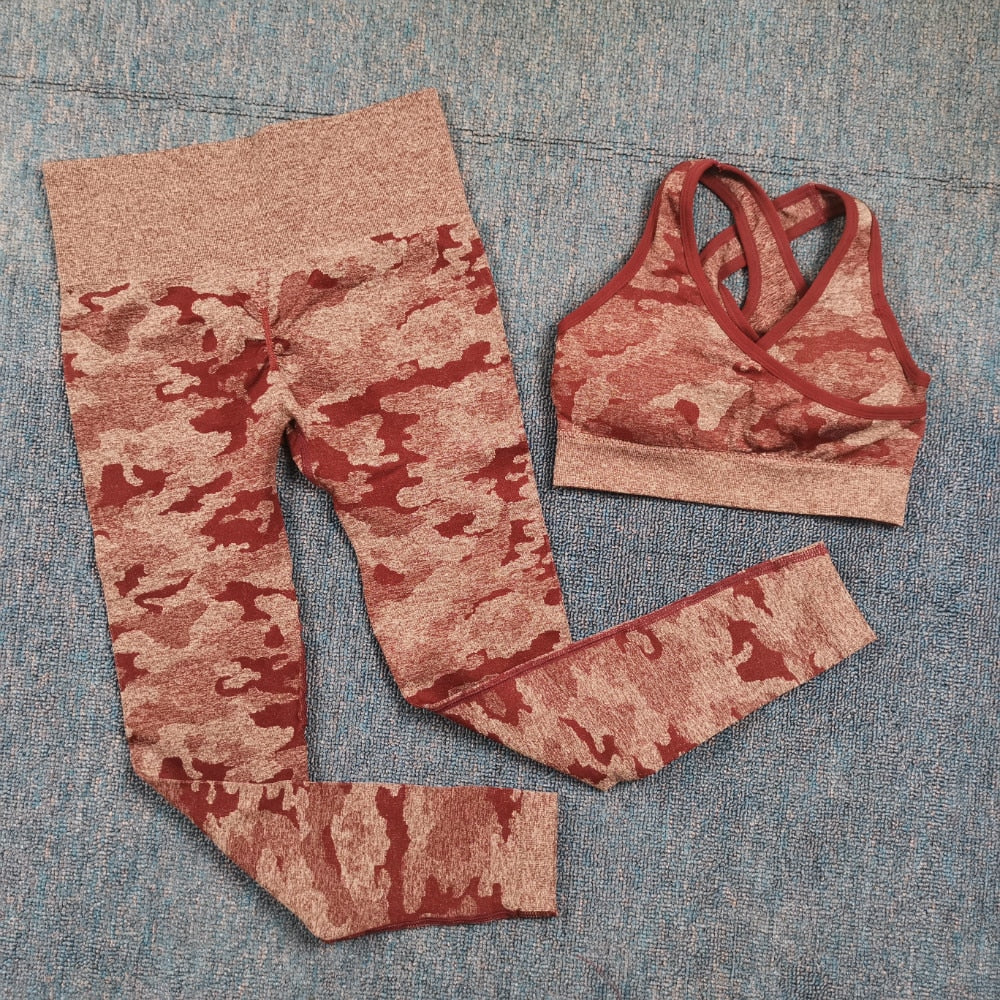 3PCS/Set Camouflage Yoga Set Women Seamless Fitness Yoga Bra Sports Bra High Waist GYM Camo leggings Pants Fitness Suits Workout