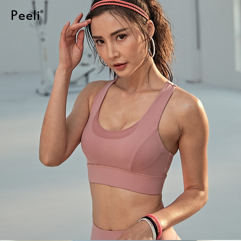 Peeli High Impact Sports Bra with Pad Push Up Seamless Crop Top Women Fitness Gym Bra Workout Yoga Top Sports Wear Active Tank