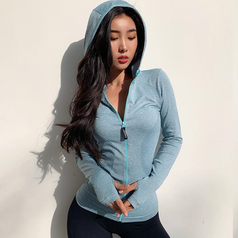 Wmuncc 2022 Seamless Running Jacket Women Hoodie Sports Yoga Shirts Zipper Fitness Gym Tops Long Sleeves Sportswear Stretch