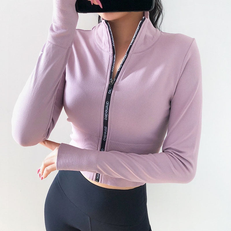 Women&#39;s  Long Sleeves Crop top  Sports Jersey Slim Fit shirt Fitness Yoga Top Winter Workout Jacket Female Gym Shirts