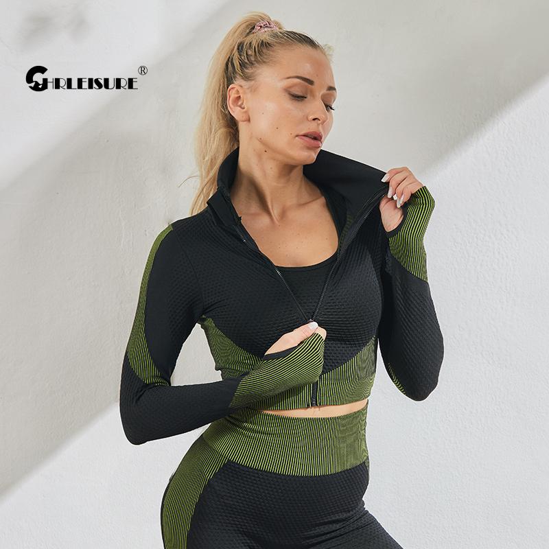 CHRLEISURE 2/3PCS Sports Set Women Seamless Sports Suits Push Up Gym Legging Fitness Tank Zipper Long Sleeve Workout Yoga Pants