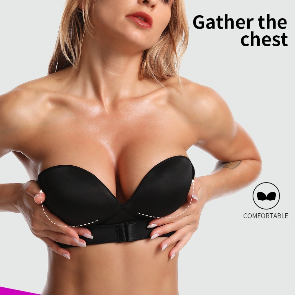 Women Sexy Strapless Push Up Bra Front Closure Bralette BH Women Sexy Invisible Bras Without Bones Straps Frame Brassiere CD Cup