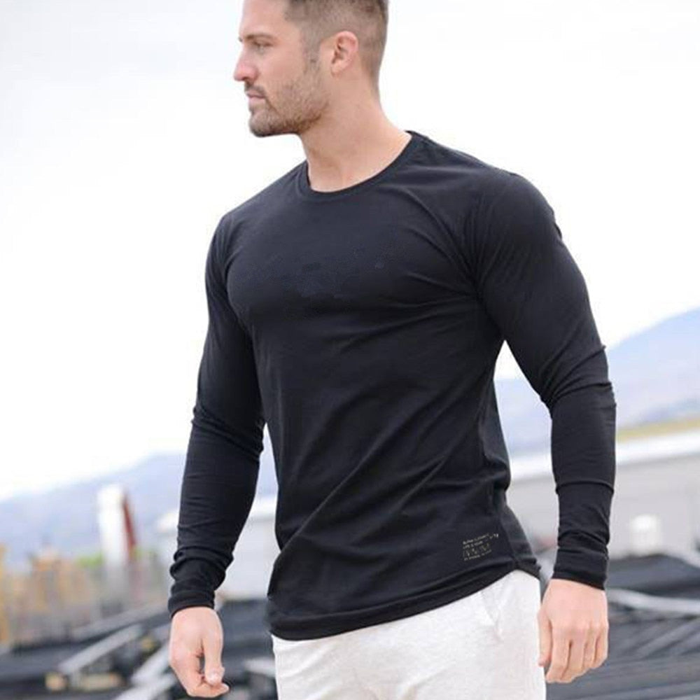 Men Gym Fitness T-shirt Cotton Shawl sleeve shirts Bodybuilding Slim Fit Workout Patchwork Casual Skinny Tee Tops Male Clothing