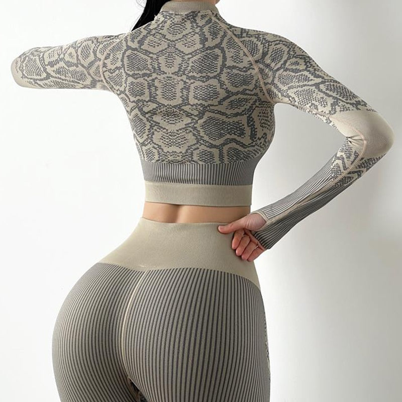 Seamless Yoga Suit women Crop Top Workout leggings Leopard Print Training Suit Fitness Gym Clothes Tracksuit Sportswear