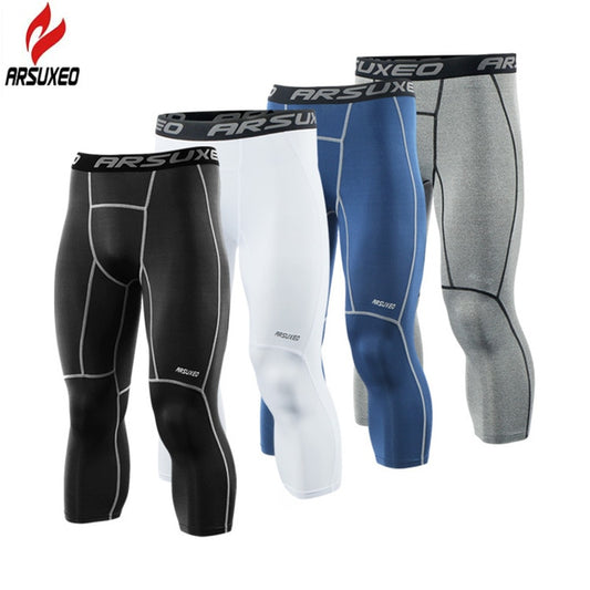 ARSUXEO New Men's Running Tights Compression Sport Leggings Gym Fitness Sportswear Training Yoga Pants for Men Cropped Trousers