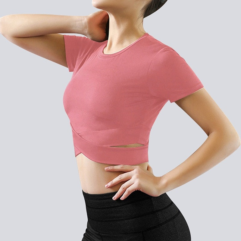 Crop Tops Women Yoga T-shirts Solid Sports Top Long Sleeve Running Shirts Sexy Exposed Navel Quick Dry Fitness Gym Sport Wear