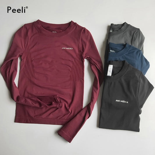 Peeli Long Sleeve Yoga Shirts Sport Top Fitness Yoga Top Gym Top Sports Wear for Women Gym Femme Jersey Mujer Running T Shirt