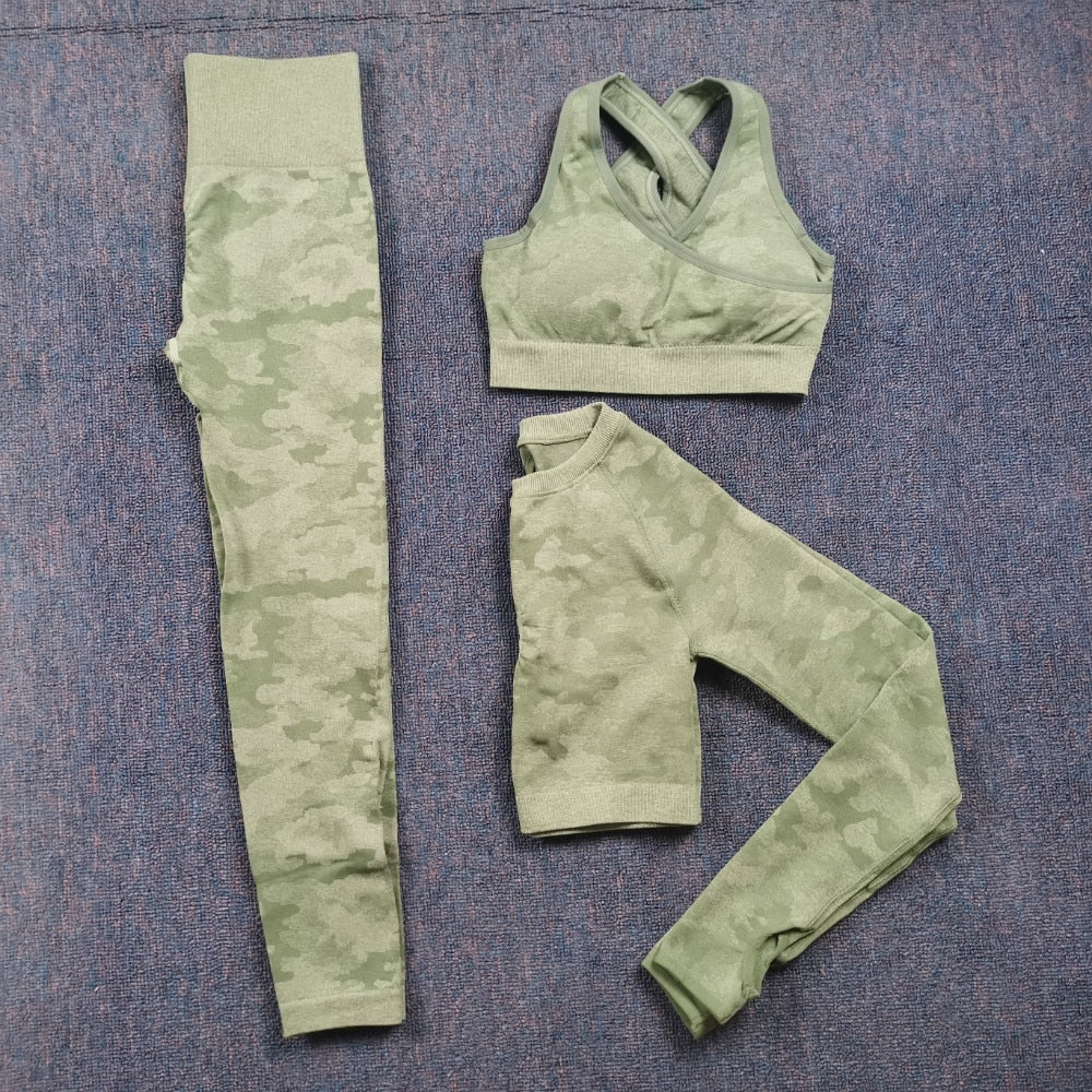 3PCS/Set Camouflage Yoga Set Women Seamless Fitness Yoga Bra Sports Bra High Waist GYM Camo leggings Pants Fitness Suits Workout