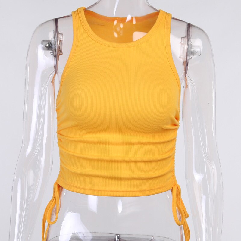 InstaHot ruched drawstring tank tops women sleeveless baisc tops summer casual streetwear fashion tanks 2020 cotton soft vest