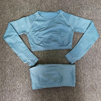 Women Seamless Yoga Set Workout Clothes For Women Long Sleeve Sport Gym Set 2 Piece Women Tracksuit Sexy Sport Suit Gym Clothing