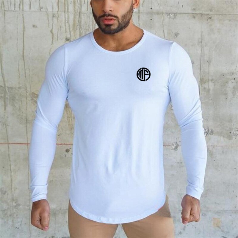 Casual Solid Workout Tee Top New Men Cotton Breathable Sports Long Sleeve T-shirt Spring Fashion Brand O-Neck Slim Fit Tshirt