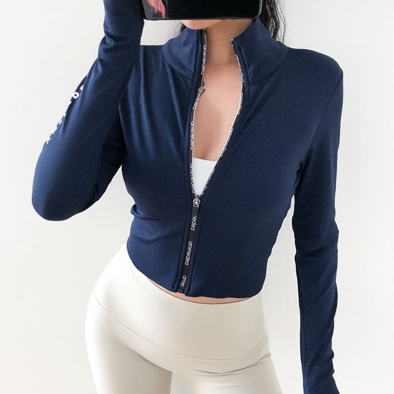 Women&#39;s  Long Sleeves Crop top  Sports Jersey Slim Fit shirt Fitness Yoga Top Winter Workout Jacket Female Gym Shirts