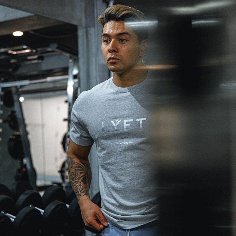 Japan&amp;UK 2022 Summer Men Gym Cotton Short Sleeve T Shirt Fitness Bodybuilding Shirts Print Fashion Male Clothing Brand Tee Tops