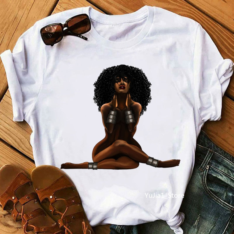 I Am Black Africa America Art Black Women T-Shirt Melanin Poppin Tshirt Femme Aesthetic Clothes Harajuku Shirt Summer Tops Tee