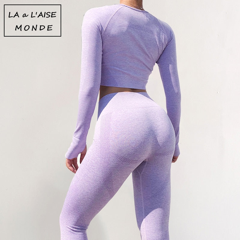 Seamless Gym Clothing Women Gym Yoga Set Fitness Workout Sets Yoga Top + Athletic Legging Women&#39;s Sportswear Suit