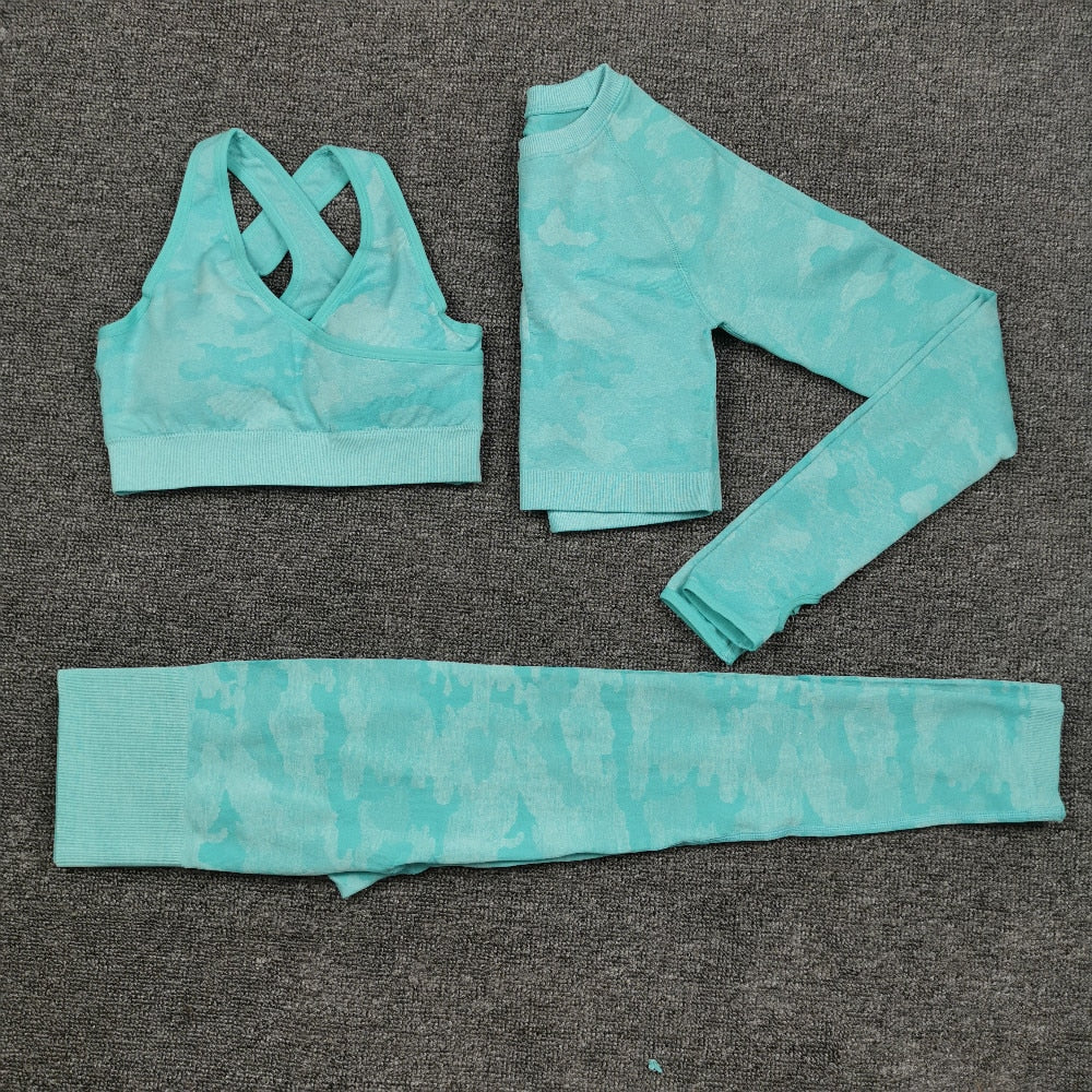 3PCS/Set Camouflage Yoga Set Women Seamless Fitness Yoga Bra Sports Bra High Waist GYM Camo leggings Pants Fitness Suits Workout