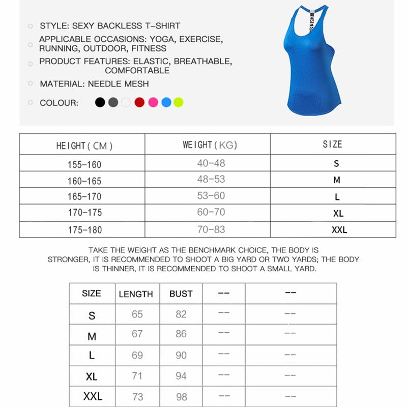 Women Yoga Shirts T-Backless Loose Sleeveless Sports Shirts Fitness Workout Crop Tops Shirt Vest Quick Drying Female Sportswear