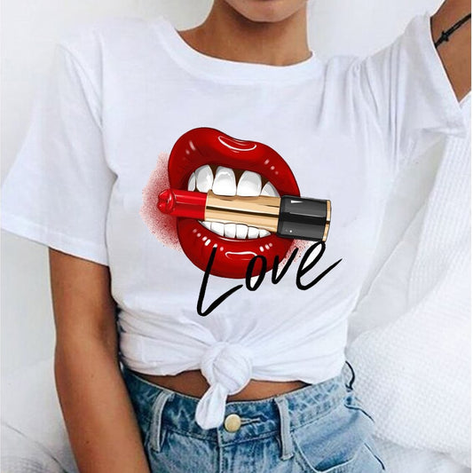 camiseta tee shirts female T-shirt koszulki damskie Harajuku Tshirt Lip Lipstick Tops Tee Women's Summer T Shirt Shirt Feminina