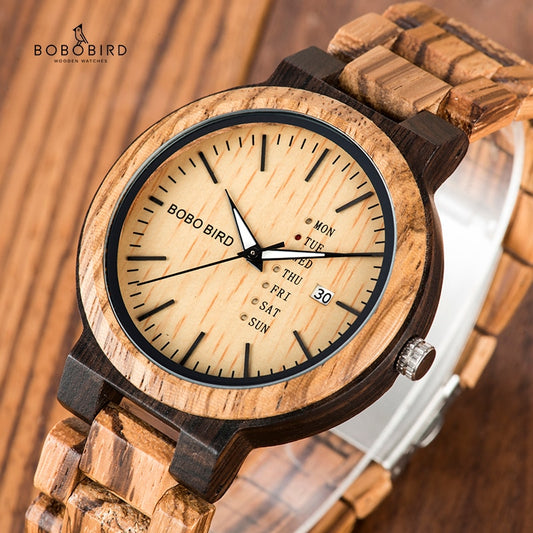 BOBO BIRD Wood Watch Men relogio masculino Week and Date Display Timepieces Fashion Casual Wooden Clock Boyfriend Best Gift