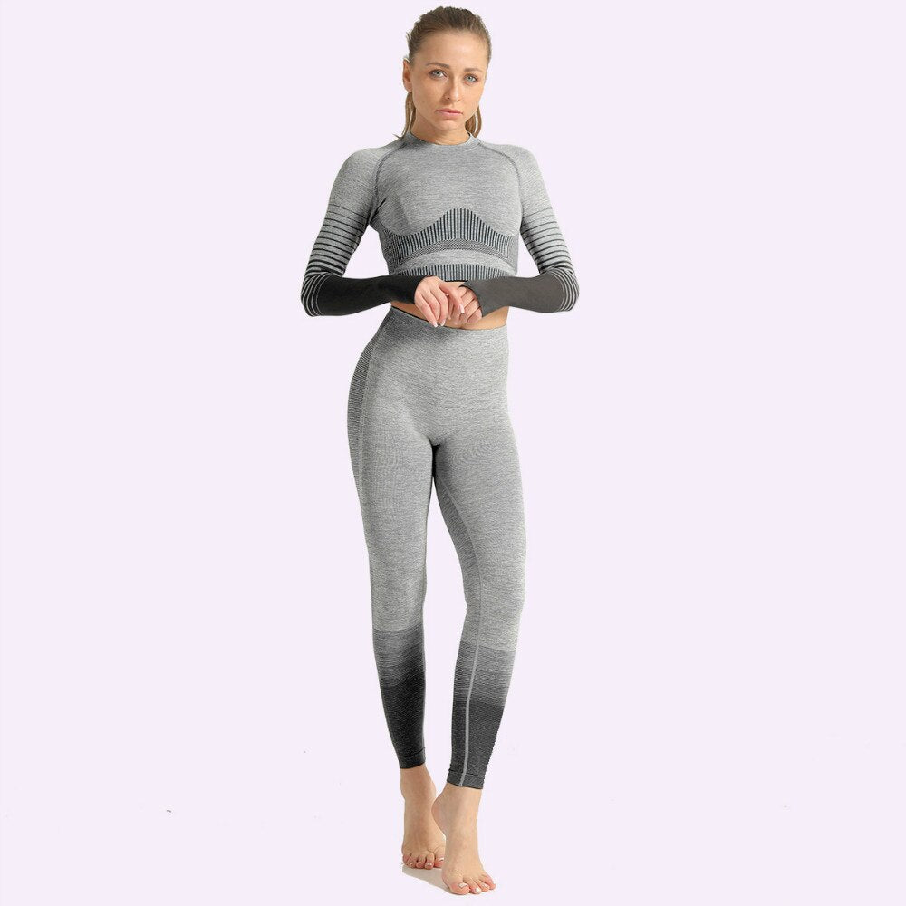 GUTASHYE Seamless Women Yoga Set Workout Sportswear Gym Clothing Fitness Long Sleeve Crop Top High Waist Leggings Sports Suits