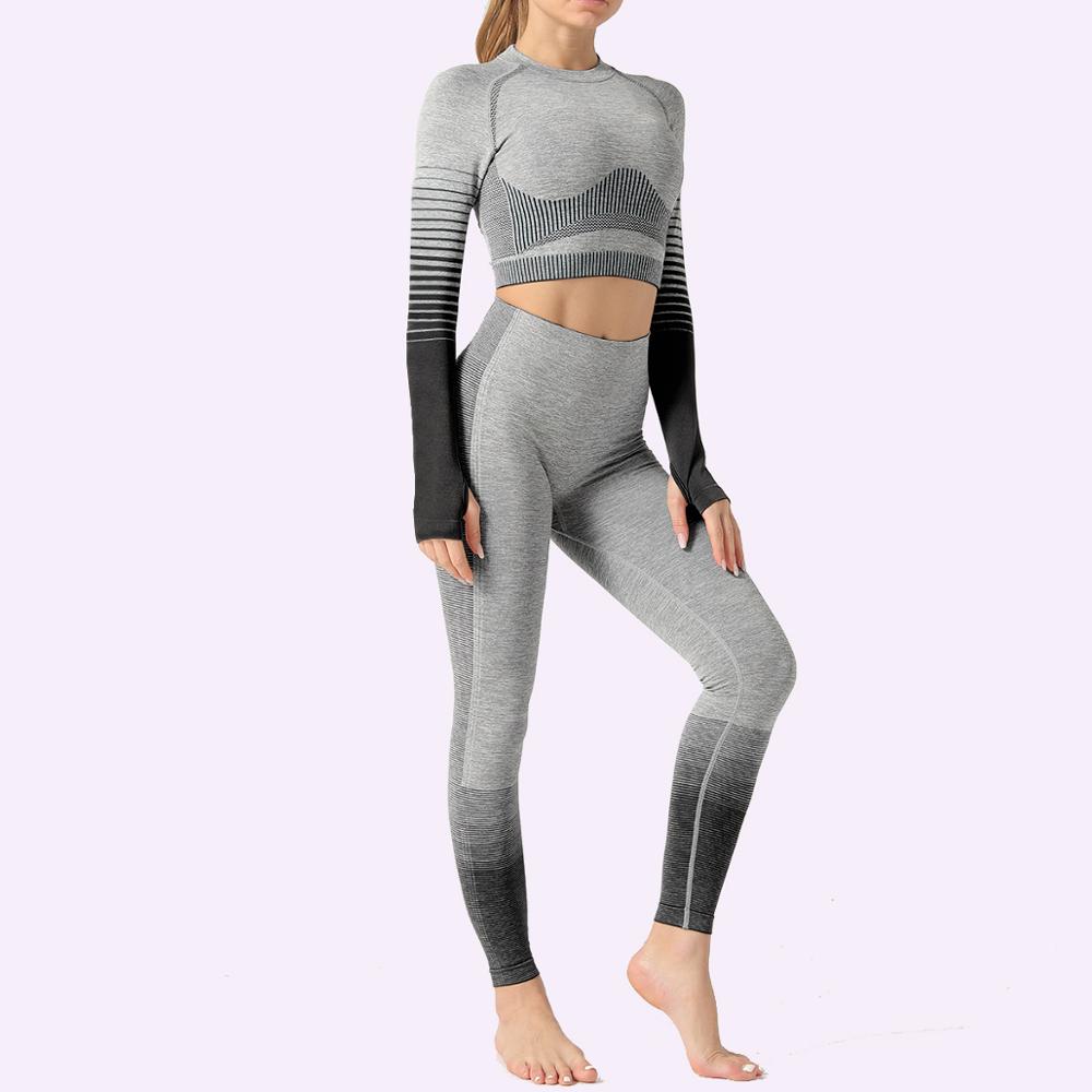 GUTASHYE Seamless Women Yoga Set Workout Sportswear Gym Clothing Fitness Long Sleeve Crop Top High Waist Leggings Sports Suits