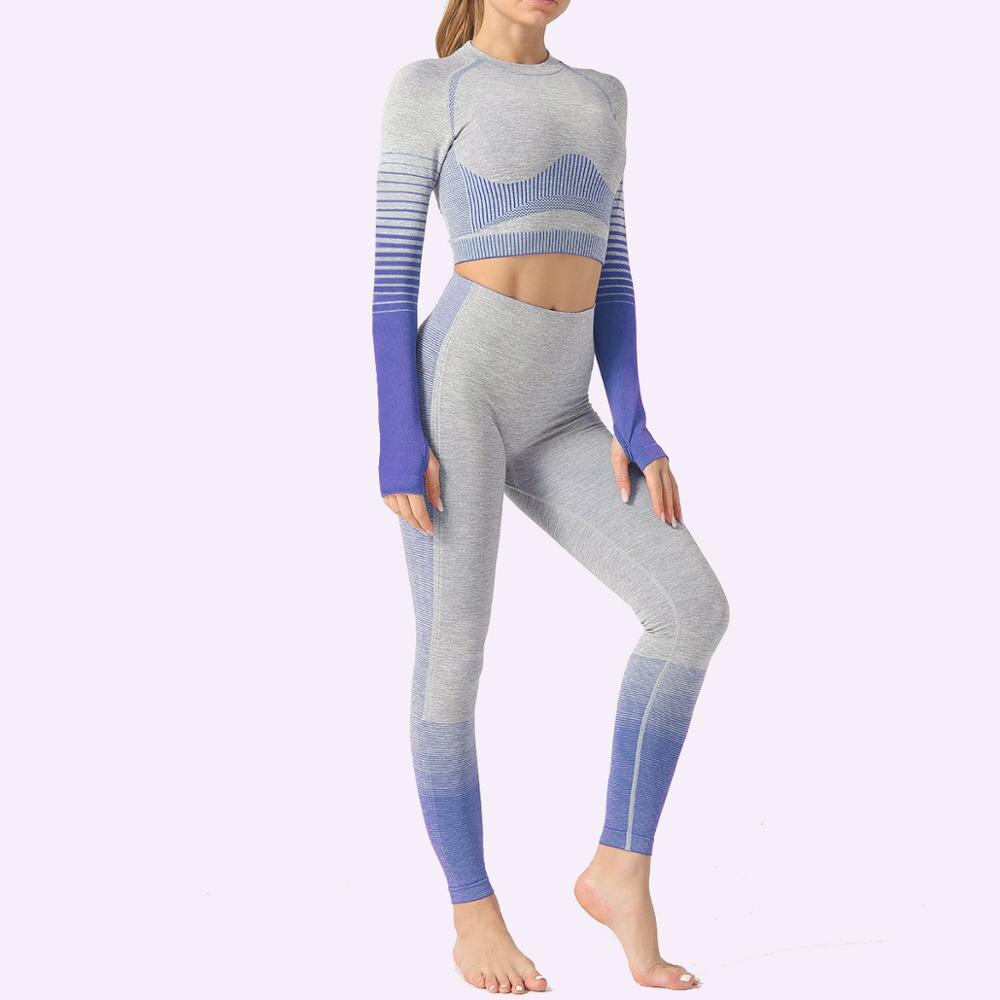 GUTASHYE Seamless Women Yoga Set Workout Sportswear Gym Clothing Fitness Long Sleeve Crop Top High Waist Leggings Sports Suits