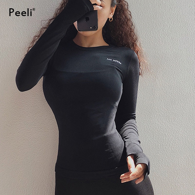 Peeli Long Sleeve Yoga Shirts Sport Top Fitness Yoga Top Gym Top Sports Wear for Women Gym Femme Jersey Mujer Running T Shirt