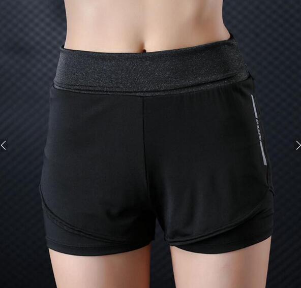 Womens Fitness Yoga High waist shorts Fake Two pcs Sport Running Slim sportswear short