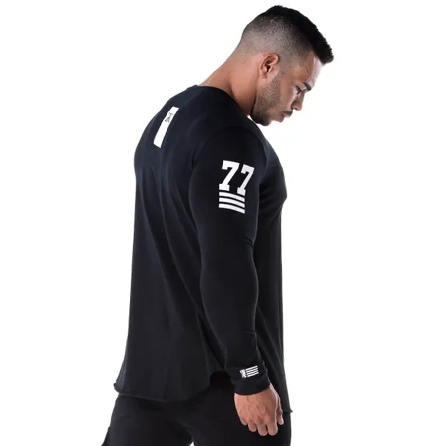 Men Skinny Long sleeve Shirts Spring 2019 Casual Fashion Printed T-Shirt Male Gyms Fitness Black Tee shirt Tops Brand Clothing