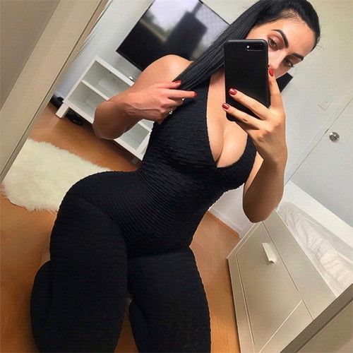 New Fitness Women Yoga Set Gym Running Sports Suit Black Backless Bandage Jumpsuit Sleeveless Gym Clothing Dance Workout Clothes