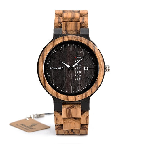 BOBO BIRD Wood Watch Men relogio masculino Week and Date Display Timepieces Fashion Casual Wooden Clock Boyfriend Best Gift