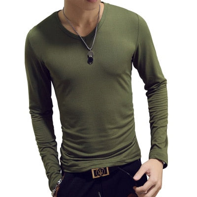 V Neck Mens T Shirts Plain Long Sleeve T Shirt Men Slim Fit Undershirt Armor Summer Casual Tee Tops Underwear Tshirt White Black