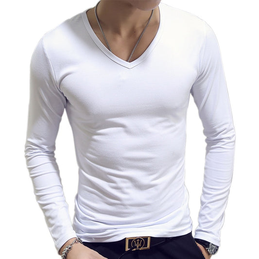 V Neck Mens T Shirts Plain Long Sleeve T Shirt Men Slim Fit Undershirt Armor Summer Casual Tee Tops Underwear Tshirt White Black