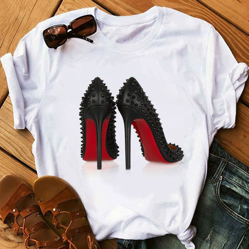 Summer 2021 New Fashion Graphic Print T Shirts Women Funny Tshirts Casual White Short Sleeves Tops Tees Feamle Clothing