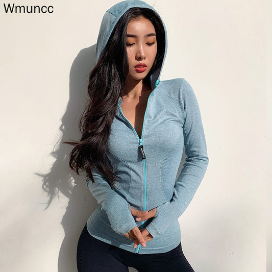 Wmuncc 2022 Seamless Running Jacket Women Hoodie Sports Yoga Shirts Zipper Fitness Gym Tops Long Sleeves Sportswear Stretch