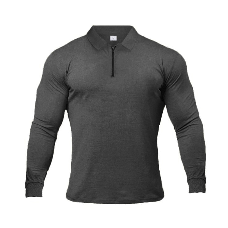 Brand Polo-Shirts Long Sleeve Male Cotton Solid Fitness Mens Slim Fit Fashion Autumn Breathable Polo Shirt