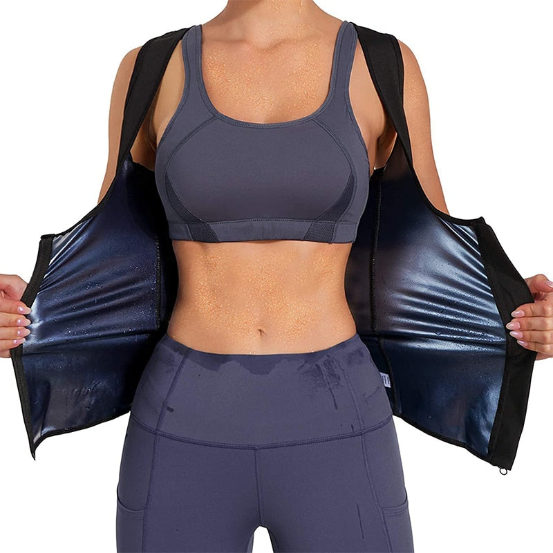 Women Sauna Shaper Vest Thermo Sweat Shapewear Tank Top Slimming Vest Waist Trainer Corset Gym Fitness Hot Workout Zipper Shirt