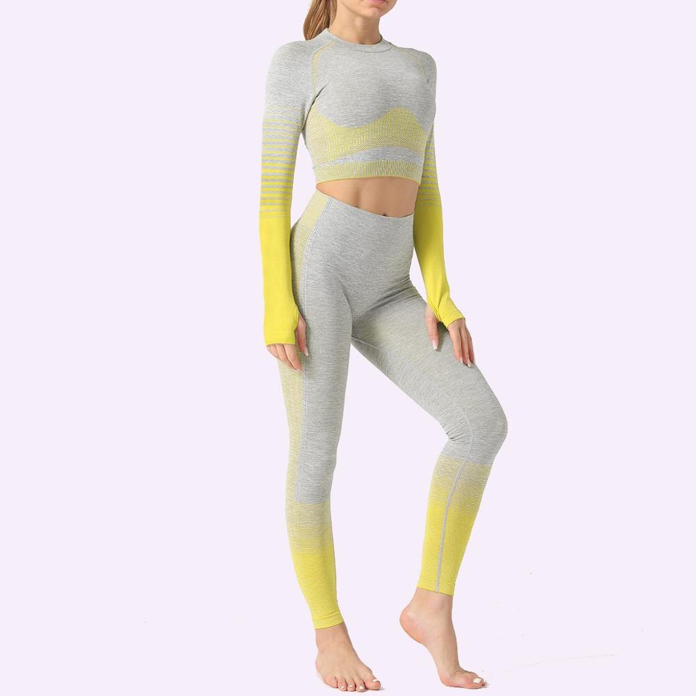 GUTASHYE Seamless Women Yoga Set Workout Sportswear Gym Clothing Fitness Long Sleeve Crop Top High Waist Leggings Sports Suits