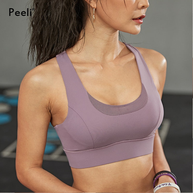 Peeli High Impact Sports Bra with Pad Push Up Seamless Crop Top Women Fitness Gym Bra Workout Yoga Top Sports Wear Active Tank