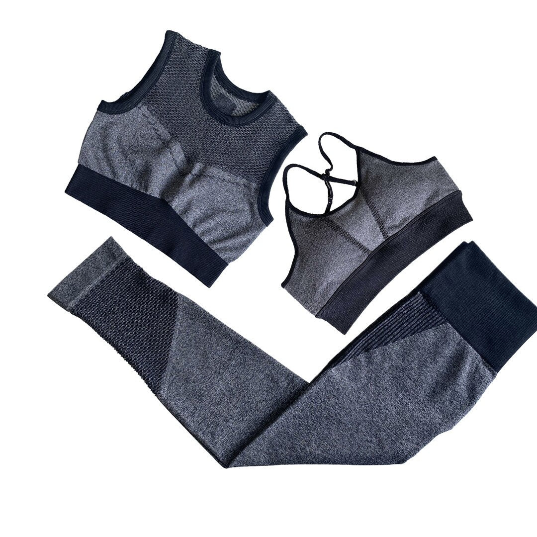 Seamless Sport Set Women Two Piece Crop Top Leggings Workout Clothes Outfit Hollow Fitness Gym Suit Sports Wear Yoga Sets A003